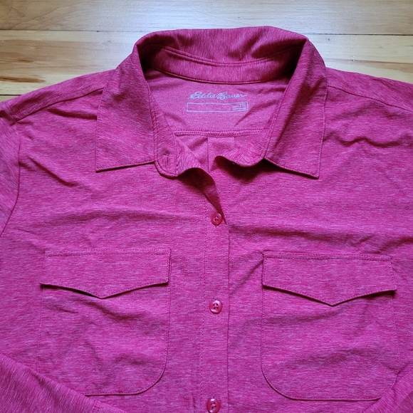Eddie Bauer Travex Shirt Womens 2XL Button Up Pink Performance Stretch Hike Fish - Picture 1 of 12